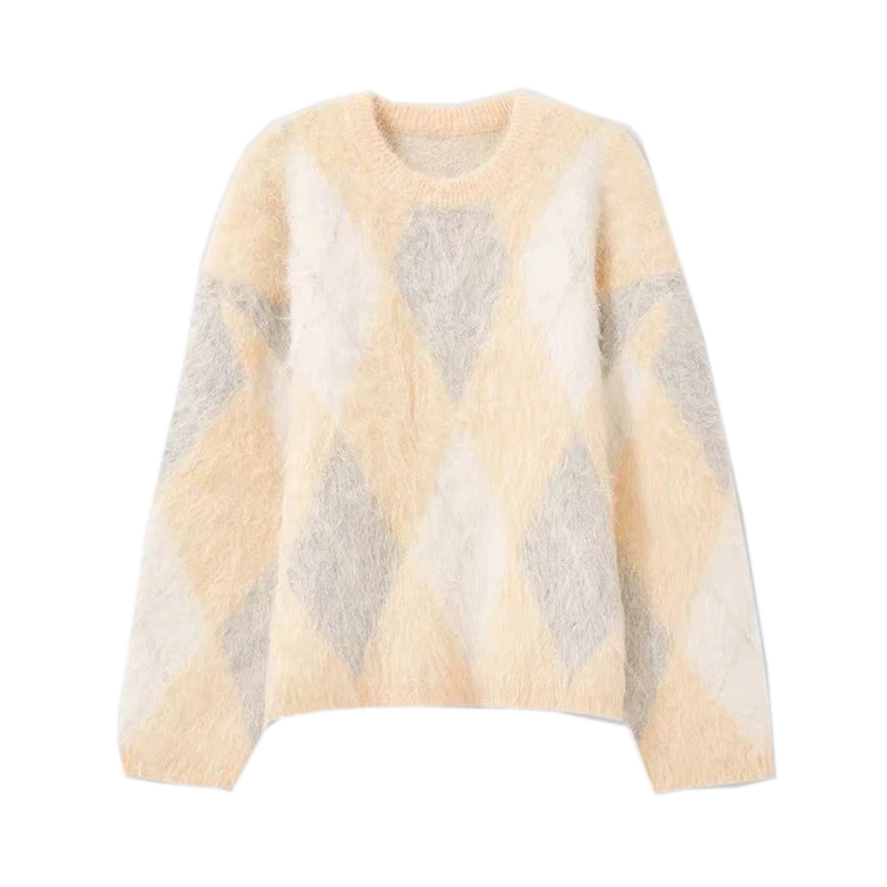 Женски дизајнерски плетени џемпер са дугиним кабловима